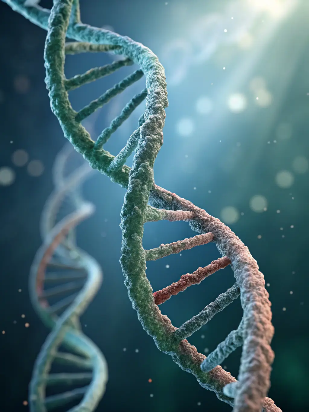 A close-up shot of a DNA helix intertwined with cannabis leaves, symbolizing the personalized insights gained from the Cannabis DNA test.