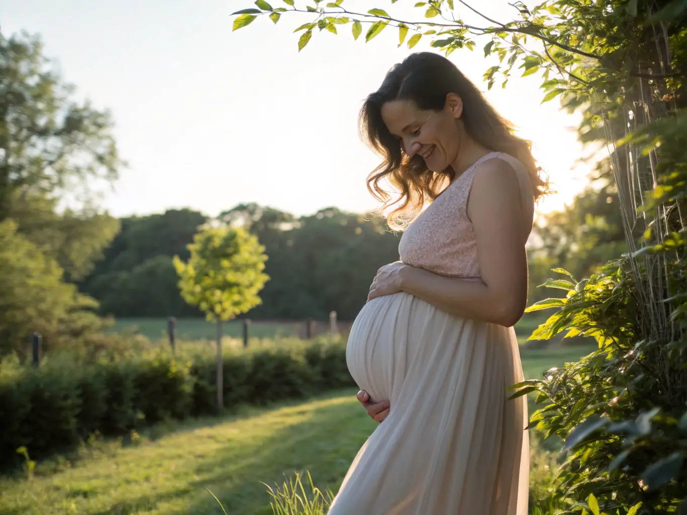 A serene image of a pregnant woman holding her belly, with a soft, comforting light, symbolizing the peace of mind offered by early NIPP testing results.