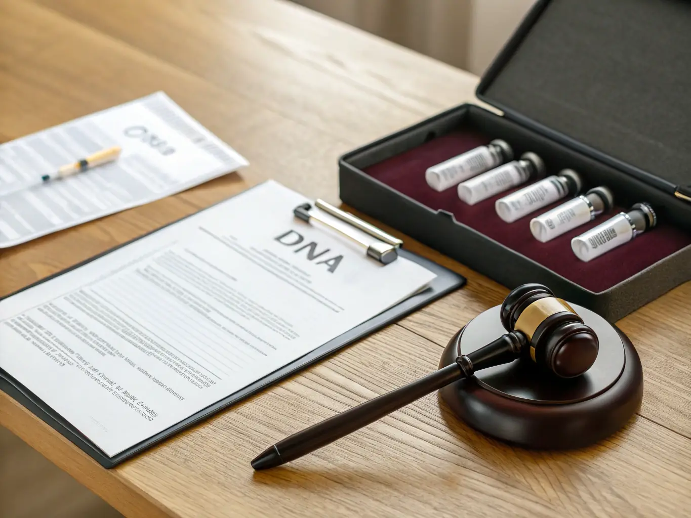 An official-looking document with a DNA symbol, representing the legal documentation provided by SecureGenomics for paternity confirmation.