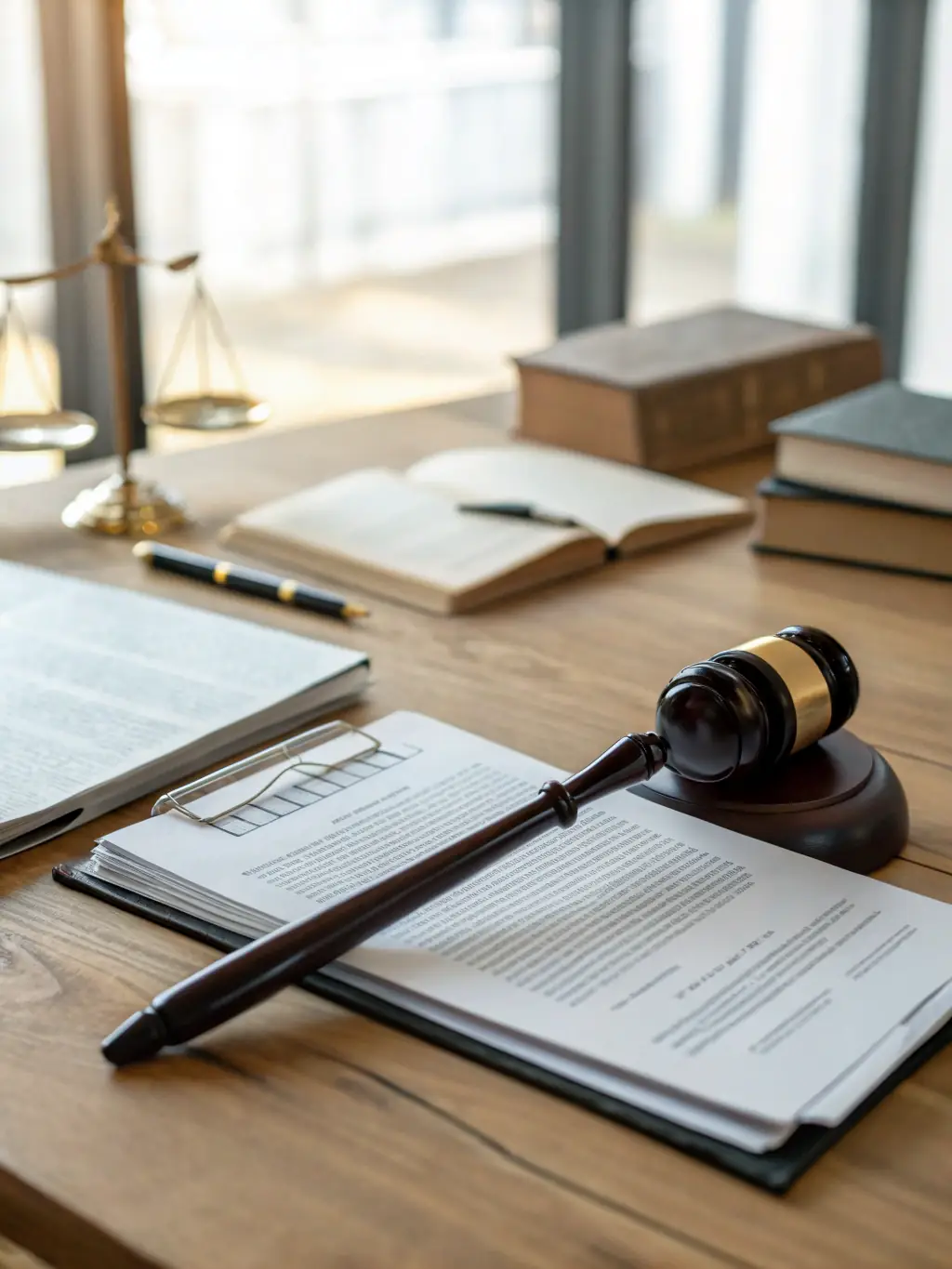 A gavel and legal documents subtly placed next to a DNA report, indicating the test's admissibility in legal settings.