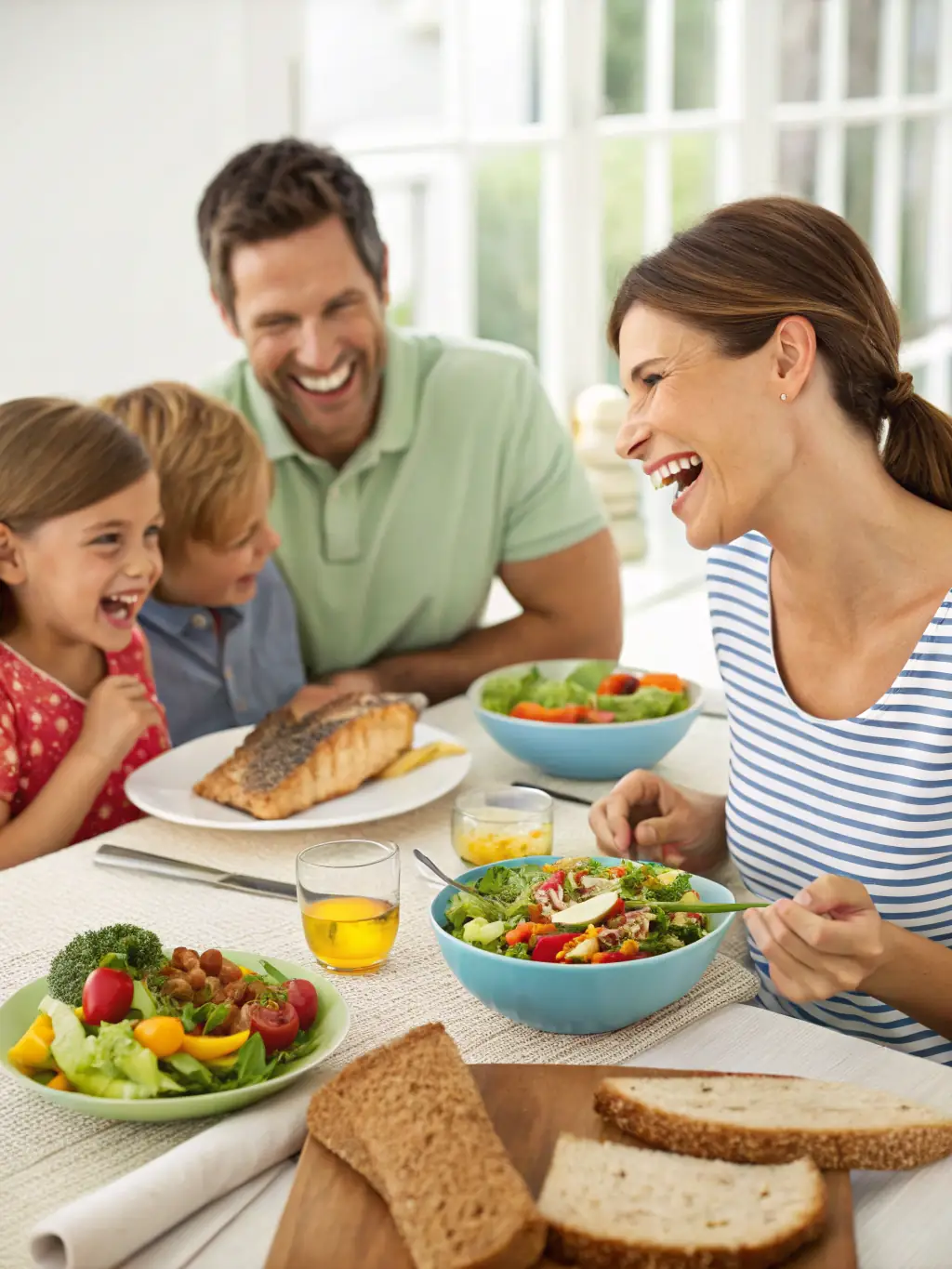 An image showing a happy family enjoying a healthy meal together, illustrating the benefits of personalized nutrition for the whole family based on SecureGenomics' DNA test results.